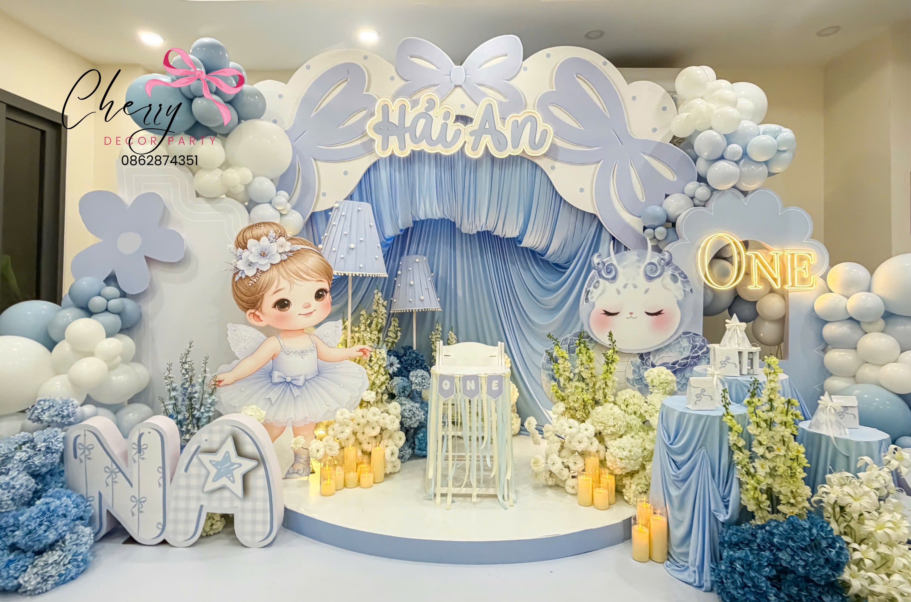 Mẫu trang trí tone xanh baby bé gái